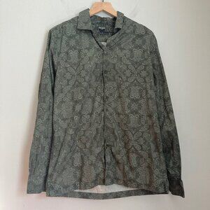 Todd Snyder Shirt Mens Medium Green Cotton Collared Paisley Print Retro Casual